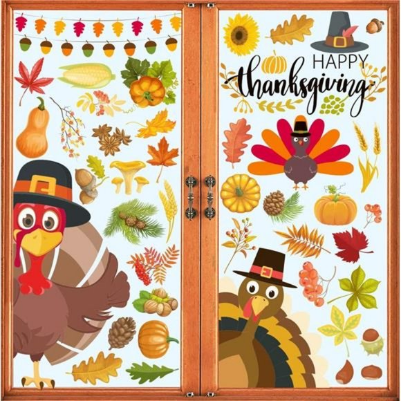Thanksgiving Window Clings Stickers Fall Decoration Holiday Turkey Cling 113 PCS - Picture 1 of 6